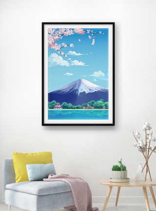 唯美樱花富士山装饰画图片