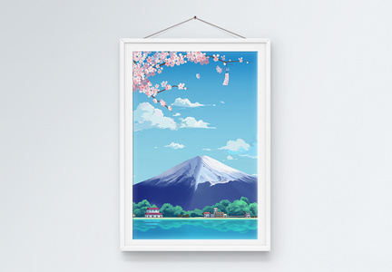 唯美樱花富士山装饰画图片