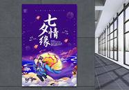 紫色插画风七夕节海报图片