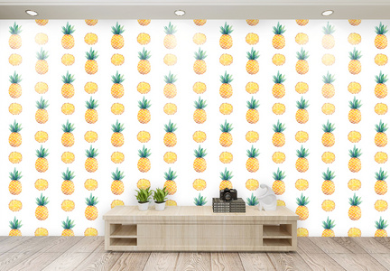 小清新菠萝儿童房卧室墙壁图片