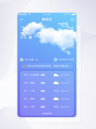 UI设计蓝紫天气预报手机APP界面图片