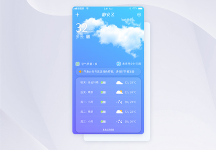 UI设计蓝紫天气预报手机APP界面高清图片