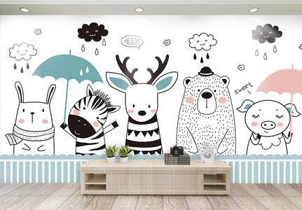 可爱儿童动物背景墙图片
