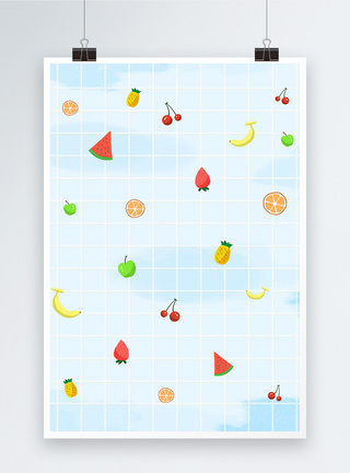 渐变格子小清新线条水果背景模板模板
