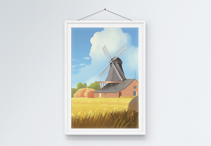 北欧乡村风情风车装饰画图片