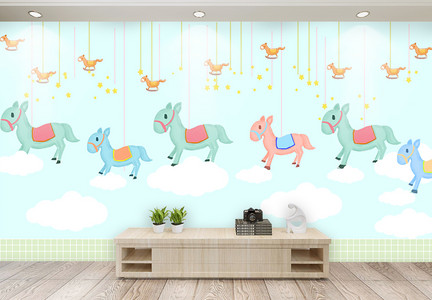 儿童木马动物背景墙图片