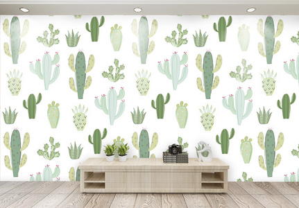 绿色植物仙人掌背景墙高清图片