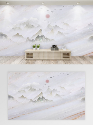 大理石纹理中国风山水画背景墙图片