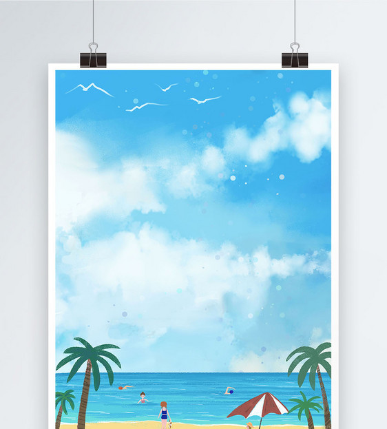 夏日海滩游泳海报背景图片