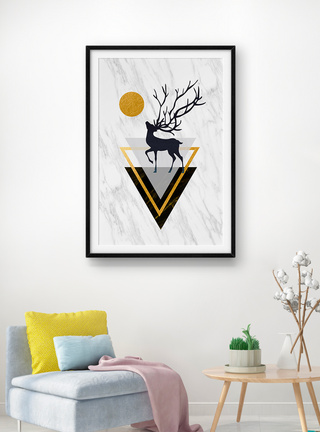 简约几何抽象森林麋鹿装饰画图片