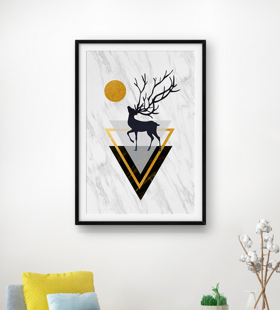 简约几何抽象森林麋鹿装饰画图片