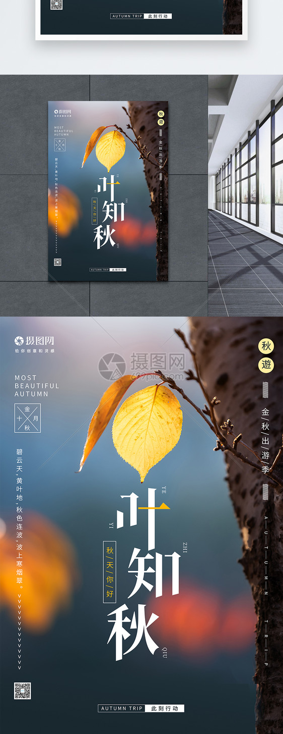 简约唯美一叶知秋海报图片