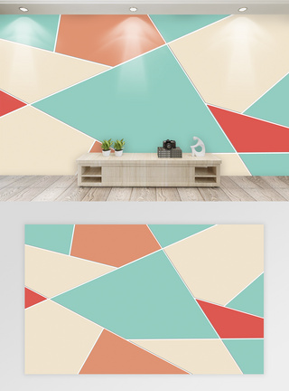 彩色几何简约背景墙设计图片