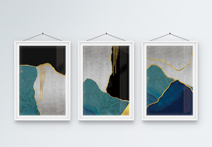 北欧抽象艺术创意三联框装饰画图片