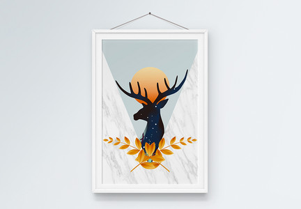 抽象创意黑白北欧森林风景麋鹿现代简约装饰画图片