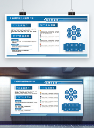 蓝色几何商务企业文化宣传展板图片