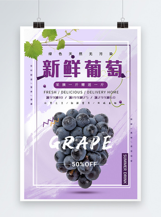 紫色葡萄新鲜葡萄水果海报模板