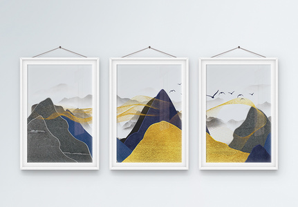 抽象艺术山水三联框装饰画图片