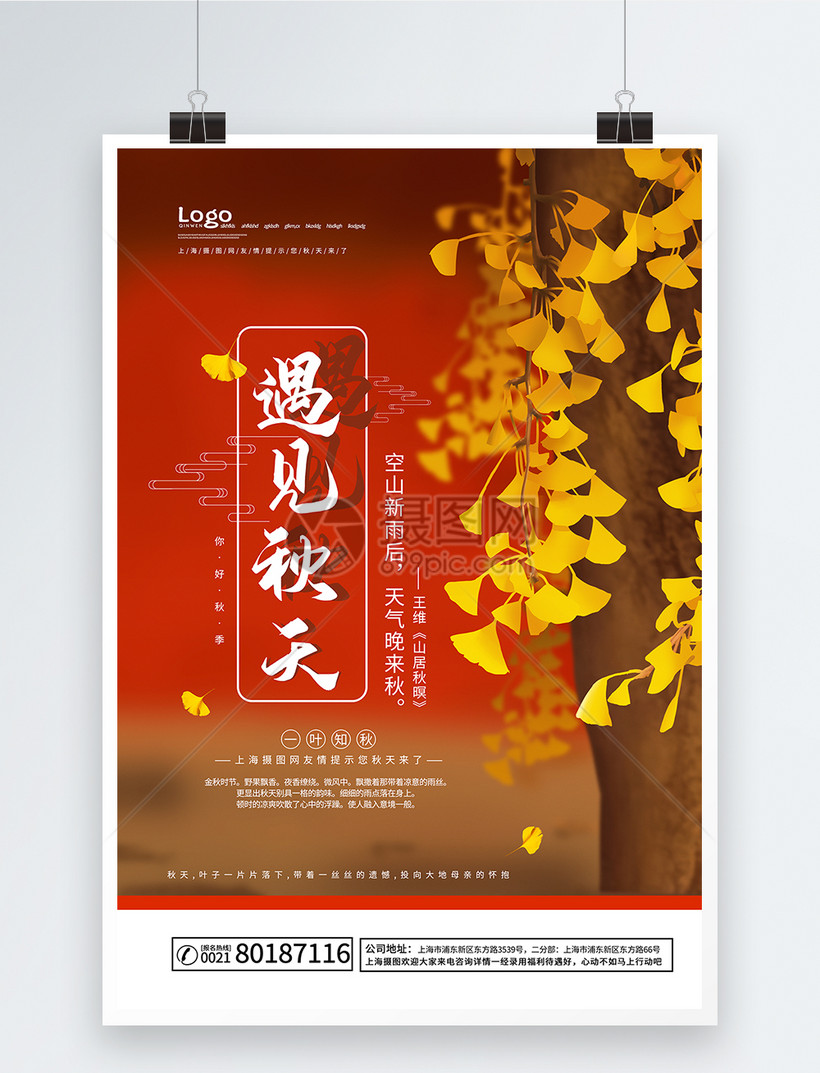 遇见秋季唯美银杏叶背景海报模板素材 正版图片 摄图网