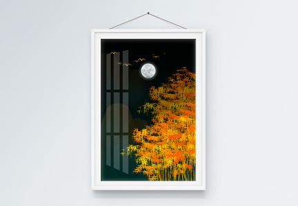 新中式金色山水竹林竹子客厅装饰画图片