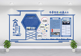 蓝色微立体企业文化墙图片