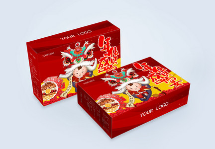 红色新春年货食品包装设计图片