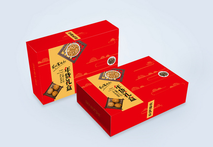 红色大气年货礼盒包装盒图片