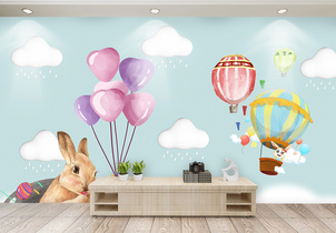 热气球卡通儿童背景墙图片