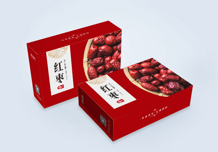 红色春节年货红枣包装礼盒高清图片