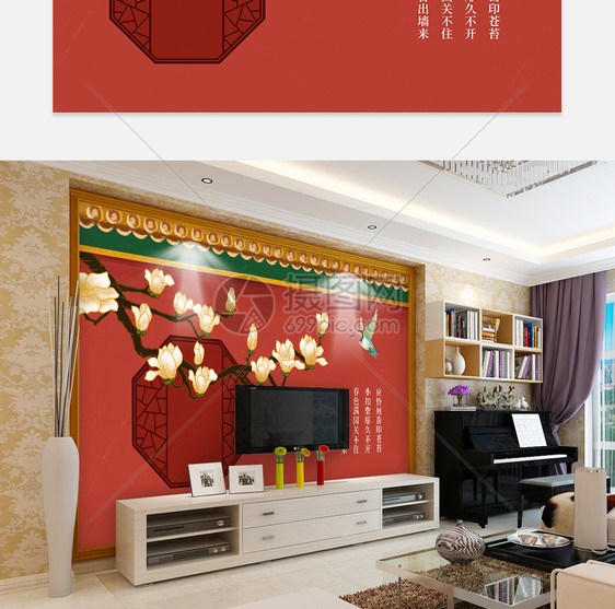 国潮中国风红色背景墙图片