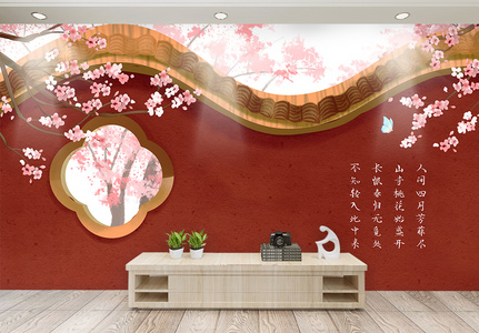 国潮中国风红色中式背景墙高清图片