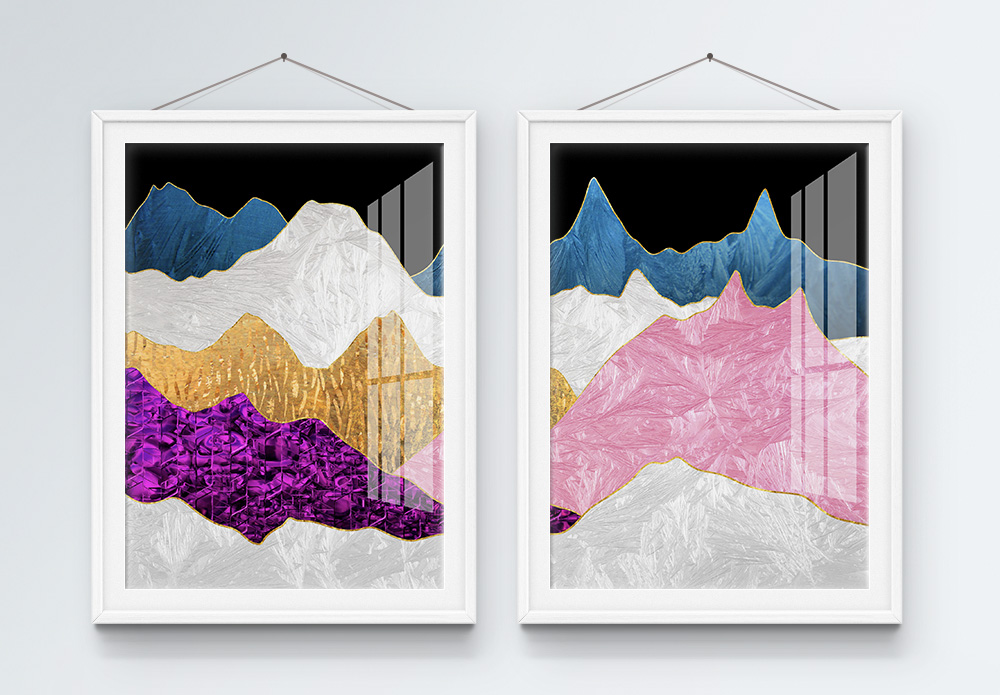 意境鲜花风景抽象珐琅彩意境山水装饰画模板