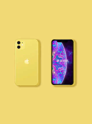 手机模型黄色iphone11苹果样机模板
