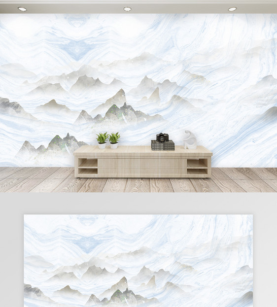大理石纹理中国风山水背景墙图片