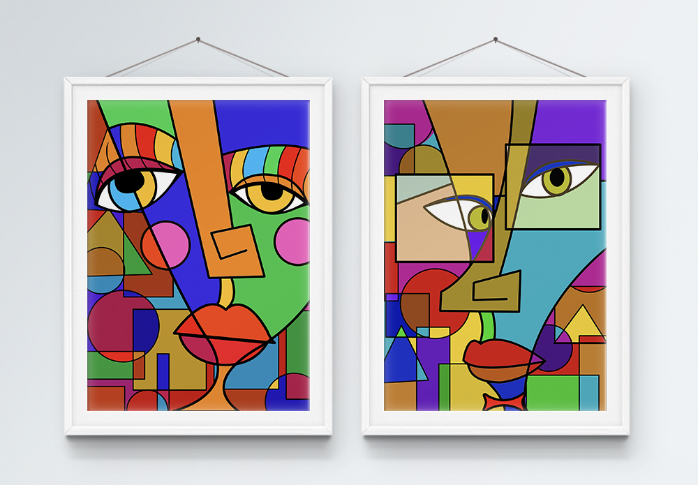 抽象撞色几何艺术装饰画图片素材