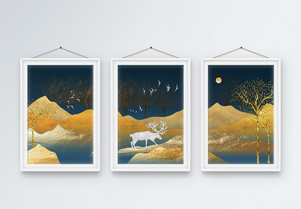 抽象山水麋鹿装饰画图片