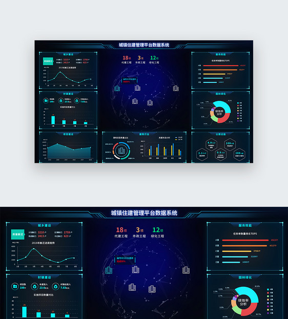 UI设计web界面城镇住建管理数据平台系统界面图片