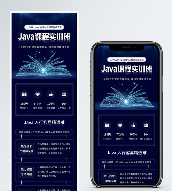 蓝色Java线上课程营销长图图片