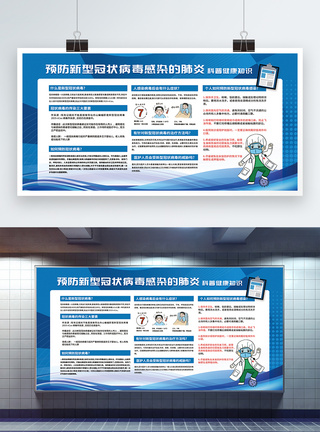 蓝色新型冠状病毒知识宣传栏展板图片