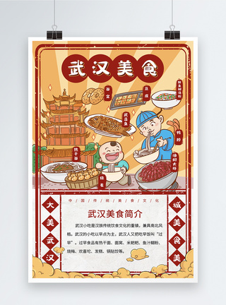 城市手绘中国城市美食系列海报之武汉模板