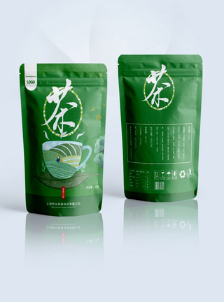 绿色小松树绿色茶叶包装袋设计模板