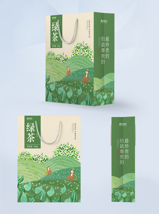 绿色茶叶手提袋设计图片
