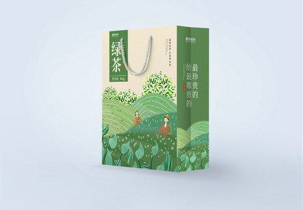 绿色茶叶手提袋设计图片