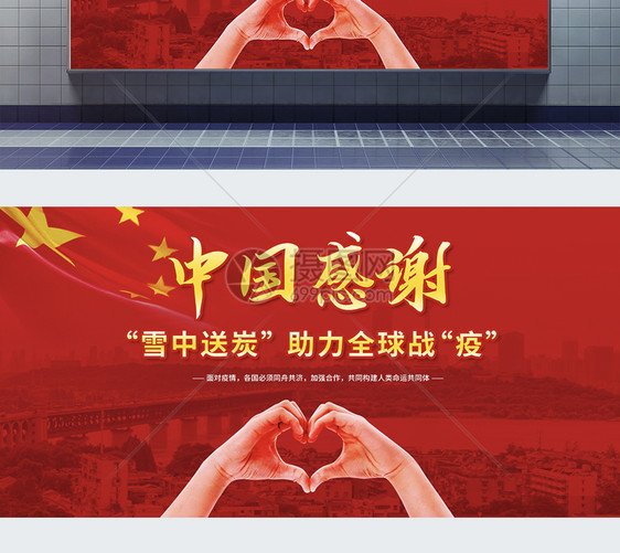 中国感谢雪中送炭助力全球战疫展板图片