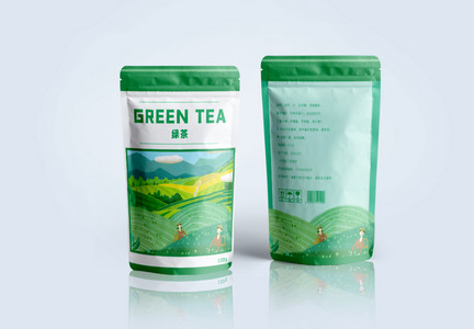 小清新插画绿茶包装袋图片