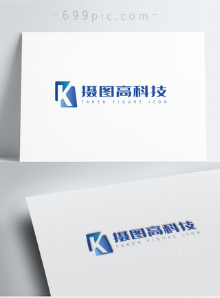 字母logo简约蓝色高科技Klogo设计模板