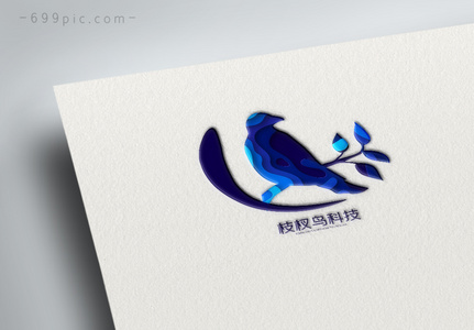 蓝色剪纸风鸟logo设计高清图片