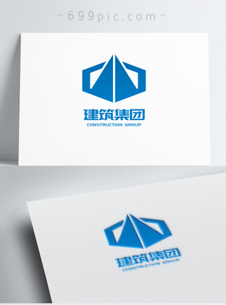 菱形蓝色对称重工业行业建筑集团logo设计图片