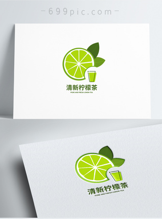 绿色花纹图案绿色清新柠檬果茶店logo设计模板