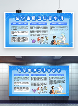 蓝色大气留学生回国注意事项展板图片